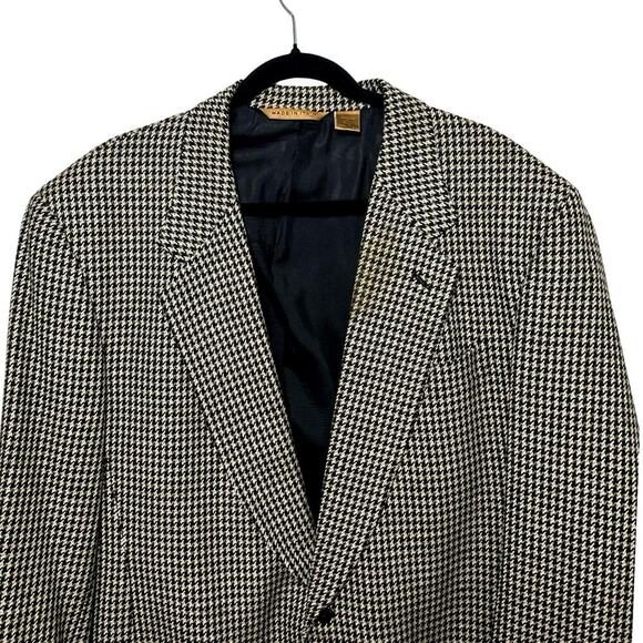 Donna Karan Men’s 100% Wool Houndstooth Blazer Black/Brown Size 46 Regular - Picture 4 of 8